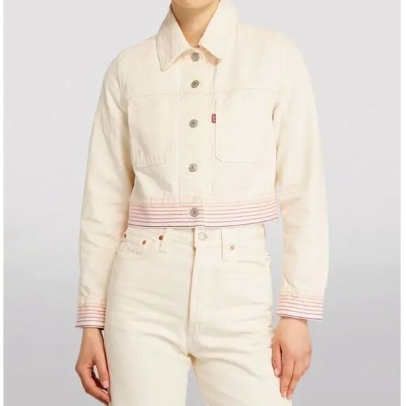 Levi's Cream Jean Jacket with Red Accents - Picture 1 of 10